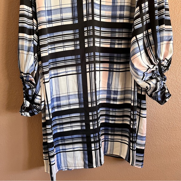 Eloquii Plaid Long Puff Sleeved Collar Mini Satin Dress Size 20 NWT - Picture 3 of 12